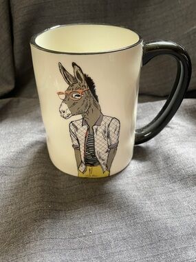 Signature Hipster White Ceramic Mug with Black Handle and Donkey Illustration